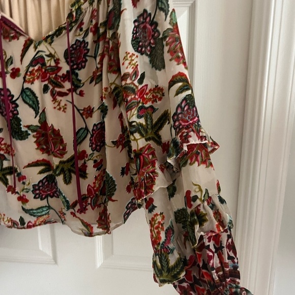 Hale Bob burnout velvet blouse. Floral print. Ruffle sleeves. EUC. Size small - Picture 6 of 9